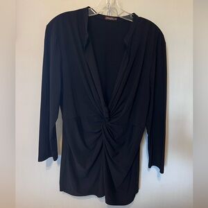 J.McLaughlin Irina Twist Front Top Black XL V-Neck 3/4 Sleeve Stretch